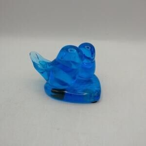 Double Bluebirds of Happiness Leo Ward Heart 1990 Terra Studios Signed Art Glass